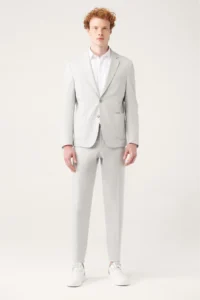 Avva Men's Gray Bi-Stretch Unlined Double Slit Comfort Slim Fit Jacket - Image 5