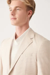 Avva Men's Beige Unlined Cotton Blend Double Slit Jacket - Image 2