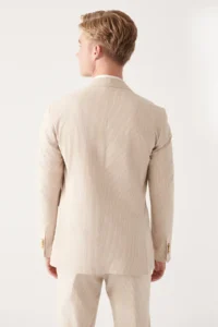Avva Men's Beige Unlined Cotton Blend Double Slit Jacket - Image 4