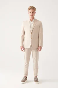 Avva Men's Beige Unlined Cotton Blend Double Slit Jacket - Image 5