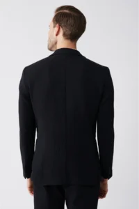 Avva Men's Black Unlined Stripe Sequined Double Slit Jacket - Image 5