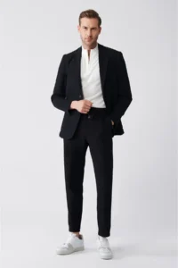 Avva Men's Black Unlined Stripe Sequined Double Slit Jacket - Image 6