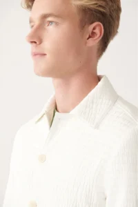 Avva Men Ecru Classic Collar Quilted Coat - Image 2