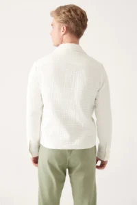 Avva Men Ecru Classic Collar Quilted Coat - Image 3