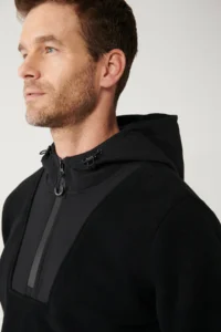 Avva Men's Black Hooded Collar Garni Fabric Detailed Sweatshirt Polar - Image 3