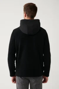 Avva Men's Black Hooded Collar Garni Fabric Detailed Sweatshirt Polar - Image 5