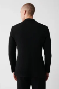 Avva Men's Black Mono Collar Flexible Double Slit Unlined Comfort Slim Fit Jacket - Image 5