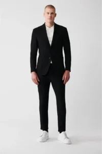 Avva Men's Black Mono Collar Flexible Double Slit Unlined Comfort Slim Fit Jacket - Image 6