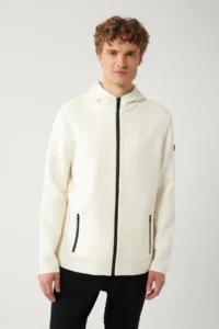 Avva Men WHITE Hooded Zippered Cardigan