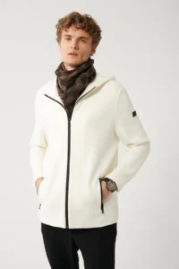 Avva Men WHITE Hooded Zippered Cardigan - Image 3