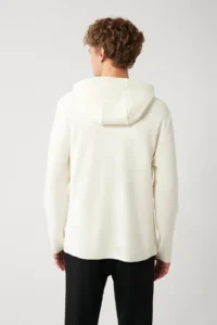 Avva Men WHITE Hooded Zippered Cardigan - Image 4