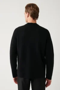 Avva Men Black Bomber Jacket Jacket Collar Zippered Cardigan - Image 4
