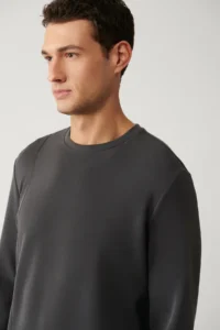 Avva Men's Anthracite Crew Neck Printed Soft Touch Regular Fit Sweatshirt - Image 2