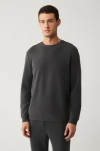 Avva Men's Anthracite Crew Neck Printed Soft Touch Regular Fit Sweatshirt - Image 3