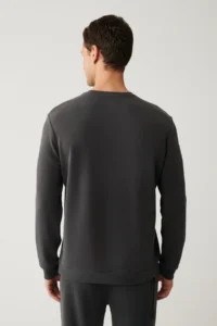 Avva Men's Anthracite Crew Neck Printed Soft Touch Regular Fit Sweatshirt - Image 4