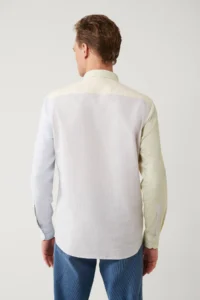 Avva Men's Light Blue Button Collar Linen Blend Regular Fit Shirt - Image 4
