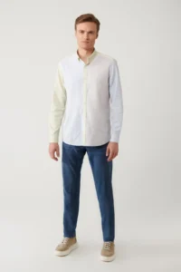 Avva Men's Light Blue Button Collar Linen Blend Regular Fit Shirt - Image 5