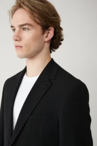 Avva Men's Black Slit Unlined Flexible Fabric Comfort Slim Fit Blazer Jacket - Image 2