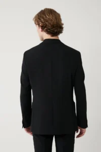 Avva Men's Black Slit Unlined Flexible Fabric Comfort Slim Fit Blazer Jacket - Image 4