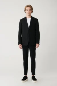 Avva Men's Black Slit Unlined Flexible Fabric Comfort Slim Fit Blazer Jacket - Image 6