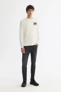 Avva Men's Ecru Crew Neck Cotton Printed Elastane Regular Fit Sweatshirt - Image 5