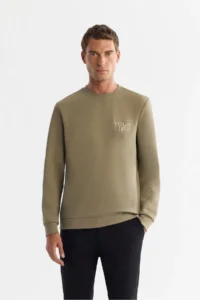 Avva Men's Mink Crew Neck Cotton Printed Elastane Regular Fit Sweatshirt