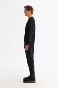 Avva Men's Black Crew Neck Cotton Printed Elastane Regular Fit Sweatshirt - Image 3