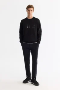 Avva Men's Black Crew Neck Cotton Printed Elastane Regular Fit Sweatshirt - Image 6