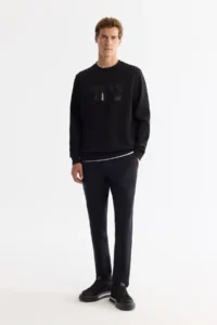 Avva Men's Black Crew Neck Cotton Printed Elastane Regular Fit Sweatshirt - Image 7