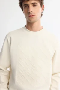 Avva Men's Ecru Crew Neck Cotton Printed Elastane Regular Fit Sweatshirt - Image 3