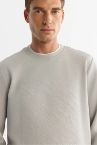 Avva Men's Gray Crew Neck Cotton Printed Elastane Regular Fit Sweatshirt - Image 2