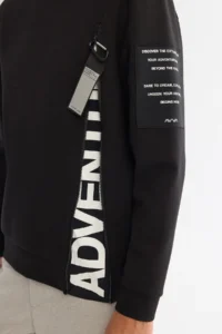 Avva Men's Black Crew Neck Cotton Printed Elastane Regular Fit Sweatshirt - Image 2