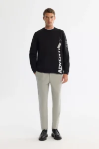 Avva Men's Black Crew Neck Cotton Printed Elastane Regular Fit Sweatshirt - Image 5