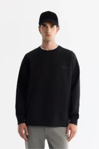 Avva Men's Black Crew Neck Elastane Oversize Fit Sweatshirt - Image 2