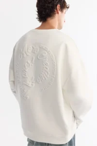 Avva Men's Ecru Crew Neck Elastane Oversize Fit Sweatshirt - Image 4