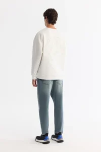 Avva Men's Ecru Crew Neck Elastane Oversize Fit Sweatshirt - Image 5