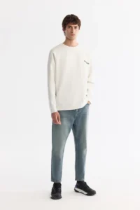 Avva Men's Ecru Crew Neck Elastane Oversize Fit Sweatshirt - Image 6
