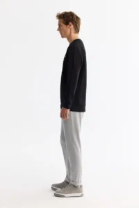 Avva Men's Black Crew Neck Cotton Printed Elastane Regular Fit Sweatshirt - Image 3