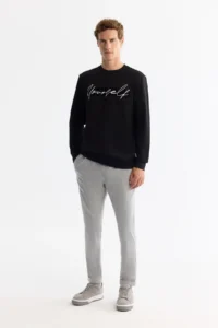 Avva Men's Black Crew Neck Cotton Printed Elastane Regular Fit Sweatshirt - Image 6