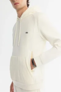 Avva Men's Ecru Hooded Printed Elastane Regular Fit Sweatshirt - Image 2