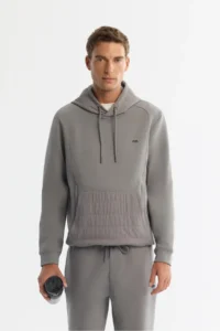 Avva Men's Gray Hooded Printed Elastane Regular Fit Sweatshirt