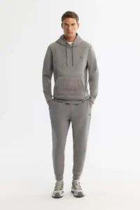 Avva Men's Gray Hooded Printed Elastane Regular Fit Sweatshirt - Image 6