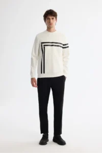 Avva Men's Ecru Crew Neck Cotton Printed Elastane Regular Fit Sweatshirt - Image 4