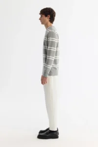 Avva Men's Gray Crew Neck Striped Elastane Regular Fit Sweatshirt - Image 3