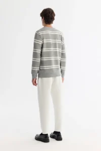Avva Men's Gray Crew Neck Striped Elastane Regular Fit Sweatshirt - Image 4