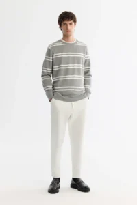 Avva Men's Gray Crew Neck Striped Elastane Regular Fit Sweatshirt - Image 5