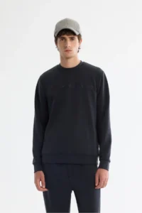 Avva Men's Anthracite Crew Neck Printed Soft Touch Regular Fit Sweatshirt