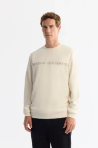 Avva Men's Ecru Crew Neck Printed Soft Touch Regular Fit Sweatshirt