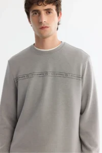 Avva Men's Gray Crew Neck Printed Soft Touch Regular Fit Sweatshirt - Image 2