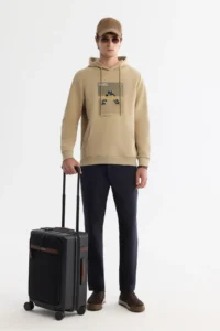 Avva Men's Beige Hooded Cotton Printed Elastane Regular Fit Sweatshirt - Image 7